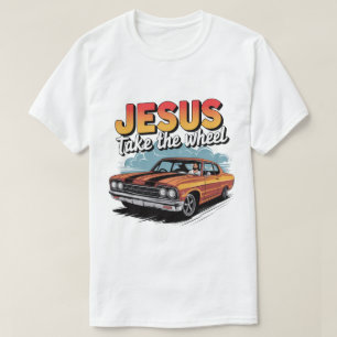 Jesus neemt het stuur Vintage Muscle Car T-shirt