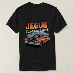 Jesus neemt het stuur Vintage Spierauto T-shirt