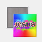 Jesus Neon Static (regenboog) Magneet (Voorkant / Achterkant)