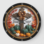 Jesus Never Leaves Fall Christian Decor Grote Klok (Voorkant)
