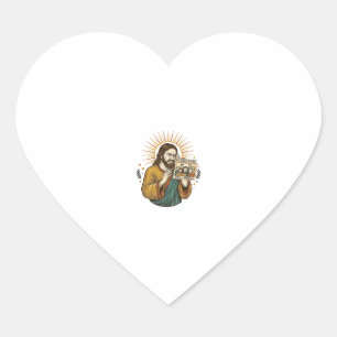 Jesus ogen gesloten getagde groepsfoto onflatteus hart sticker