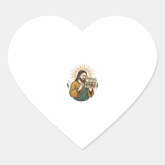 Jesus ogen gesloten getagde groepsfoto onflatteus hart sticker (Voorkant)