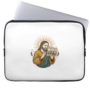 Jesus ogen gesloten getagde groepsfoto onflatteus laptop sleeve