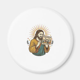 Jesus ogen gesloten getagde groepsfoto onflatteus magneet