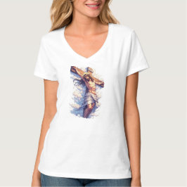Jesus on the Cross Christian Women's V-Neck Tee T-shirt