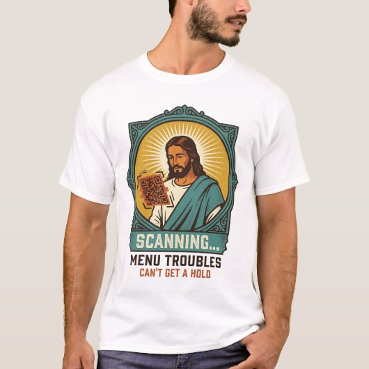 Jesus onscherpe QR-code scant menu niet Tech humor T-shirt (Voorkant)