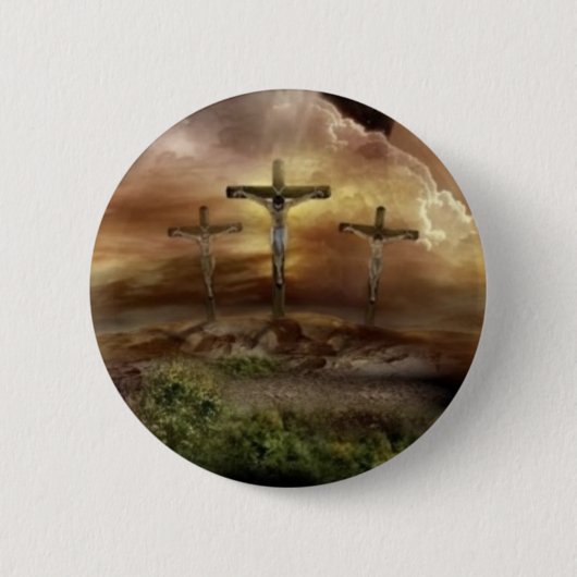 JESUS OP DE KROS RONDE BUTTON 5,7 CM (Voorkant)