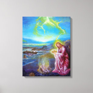 JESUS OP DE SEASHORE, Sint-John 21 Canvas Afdruk