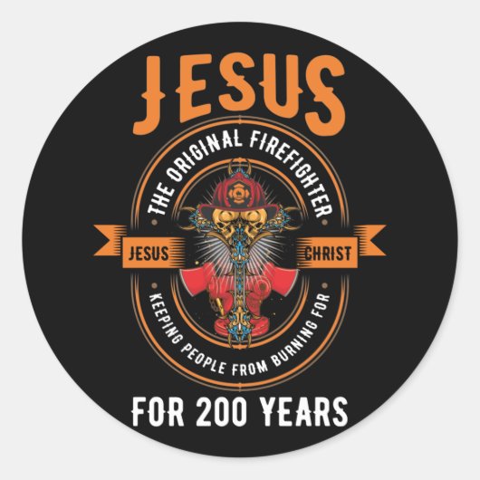 Jesus Original Firefighter Faith Cross Christian Ronde Sticker (Voorkant)