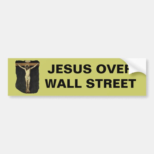 JESUS OVER WALL STREET BUMPERSTICKER (Voorkant)