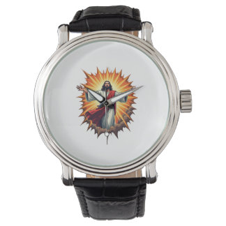 Jesus Overwinning Uitbarsting Vintage Gravure Shir Horloge