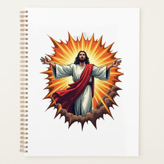 Jesus Overwinning Uitbarsting Vintage Gravure Shir Planner (Voorkant)