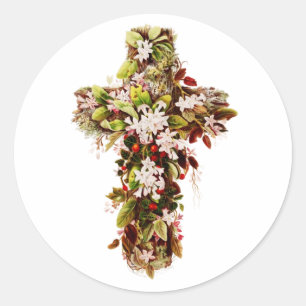 Jesus Pasen zondag Bloeiend kruis Ronde Sticker