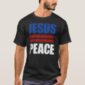 JESUS=PEACE rood, wit, blauw shirt (Voorkant)