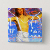 JESUS PEACE VIERKANTE BUTTON 5,1 CM (Voorkant)