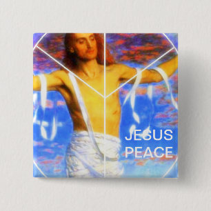 JESUS PEACE VIERKANTE BUTTON 5,1 CM