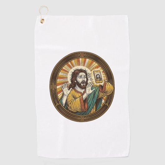 Jesus Per Ongeluk Voorcamera Dubbele Kin Selfie E Golfhanddoek (Voorkant)