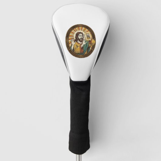 Jesus Per Ongeluk Voorcamera Dubbele Kin Selfie E Golfheadcover (Voorkant)