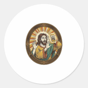 Jesus Per Ongeluk Voorcamera Dubbele Kin Selfie E Ronde Sticker