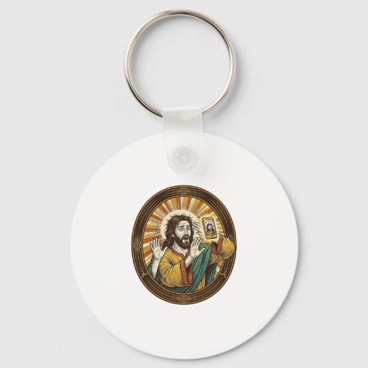 Jesus Per Ongeluk Voorcamera Dubbele Kin Selfie E Sleutelhanger (Voorkant)