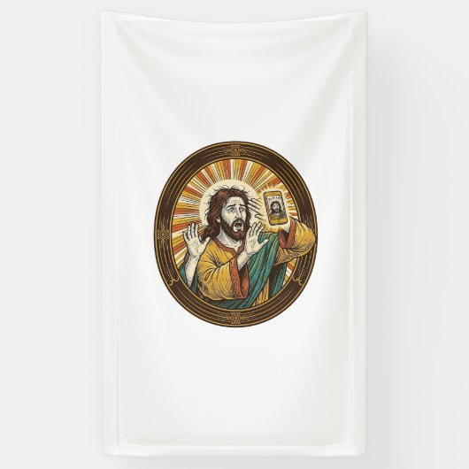 Jesus Per Ongeluk Voorcamera Dubbele Kin Selfie E Spandoek (Verticaal)