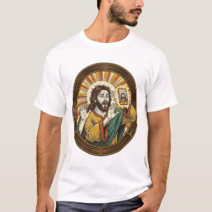 Jesus Per Ongewilde Selfie Met Dubbele Kin Van Fro T-shirt
