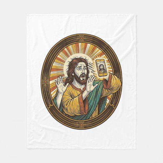 Jesus Per Ongewilde Selfie Met Dubbele Kin Voor Ca Fleece Deken (Voorkant)