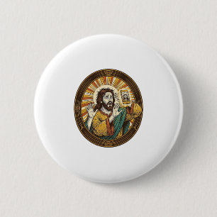 Jesus Per Ongewilde Selfie Met Dubbele Kin Voor Ca Ronde Button 5,7 Cm