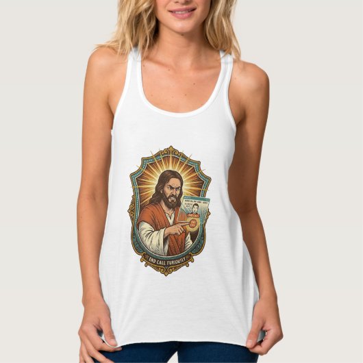 Jesus Per Ongewilde Videogesprek Dial Sociale Medi Tanktop (Voorkant)