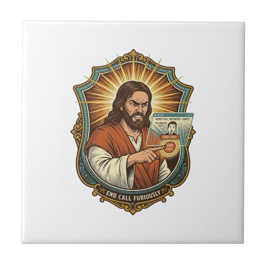 Jesus Per Ongewilde Videogesprek Dial Sociale Medi Tegeltje (Voorkant)