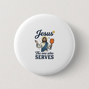Jesus Pickleball De Persoon Die Dient Shirt Ronde Button 5,7 Cm