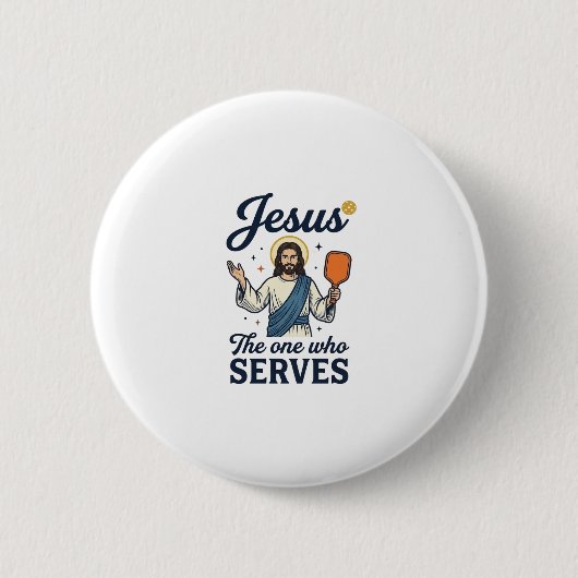 Jesus Pickleball De Persoon Die Dient Shirt Ronde Button 5,7 Cm (Voorkant)