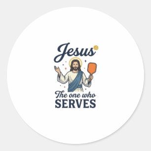 Jesus Pickleball De Persoon Die Dient Shirt Ronde Sticker