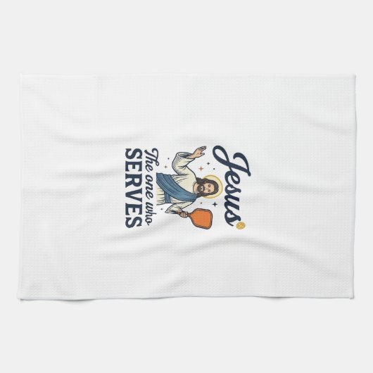 Jesus Pickleball De Persoon Die Dient Shirt Theedoek (Horizontaal)