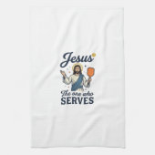 Jesus Pickleball De Persoon Die Dient Shirt Theedoek (Verticaal)