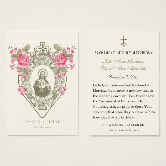 Jesus Pink Roses Religious Wedding Prayer Kaart (Voorkant /achterkant)