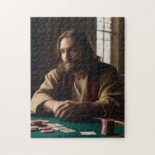 Jesus Playing Poker Puzzle - Bijbelse Humor Jigsaw Legpuzzel (Verticaal)