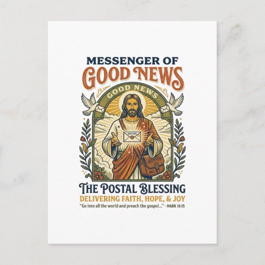 Jesus Postbode Levering Shirt Gebaseerd op het Gel Briefkaart (Voorkant)