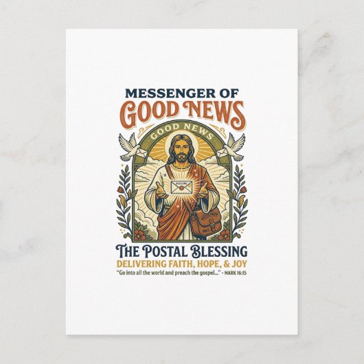 Jesus Postbode Levering Shirt Gebaseerd op het Gel Briefkaart (Voorkant)