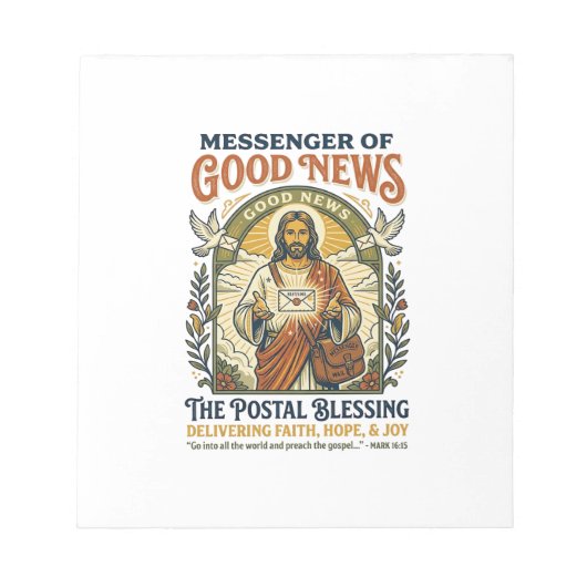 Jesus Postbode Levering Shirt Gebaseerd op het Gel Notitieblok (Voorkant)
