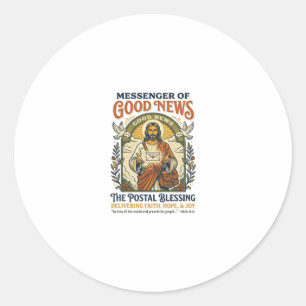 Jesus Postbode Levering Shirt Gebaseerd op het Gel Ronde Sticker