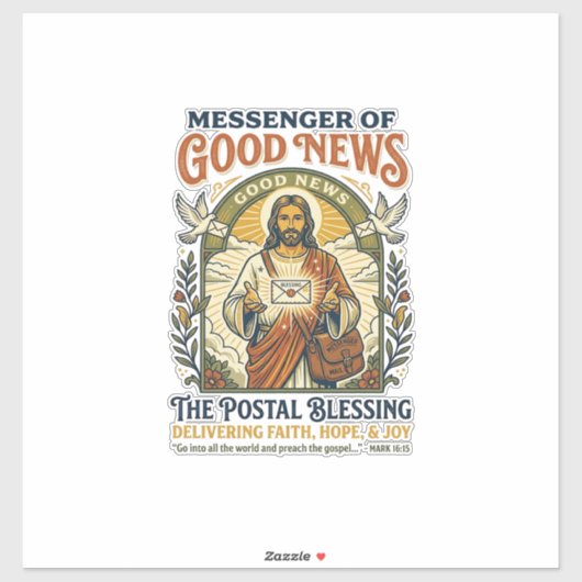 Jesus Postbode Levering Shirt Gebaseerd op het Gel Sticker (Vel)
