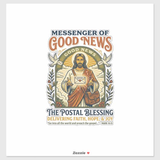 Jesus Postbode Levering Shirt Gebaseerd op het Gel Sticker (Vel)