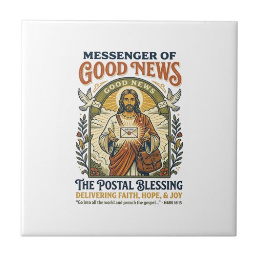 Jesus Postbode Levering Shirt Gebaseerd op het Gel Tegeltje (Voorkant)