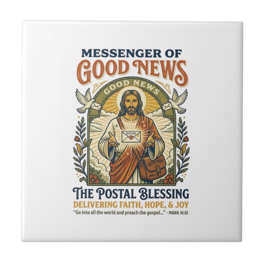 Jesus Postbode Levering Shirt Gebaseerd op het Gel Tegeltje (Voorkant)