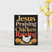 Jesus Praising &amp; Chicken Raising Funny Faith F Kaart (Gele Bloem)