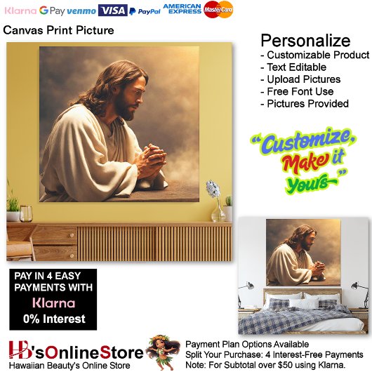 Jesus Praying Canvas Afbeelding
