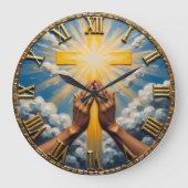Jesus Praying Hands Sunburst Grote Klok (Voorkant)