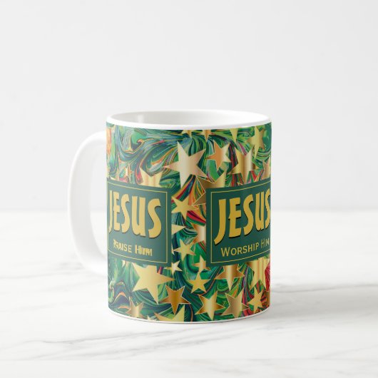 JESUS Pruiswerk Adore STARS Kerstmis Koffiemok (Voorkant links)