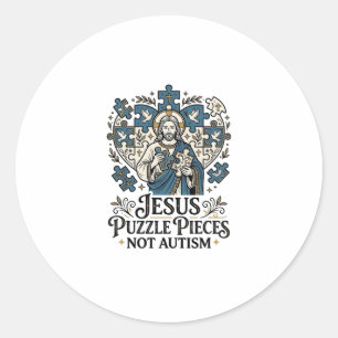 Jesus Puzzelstukken Niet Autisme Jesus Puzzelstukk Ronde Sticker